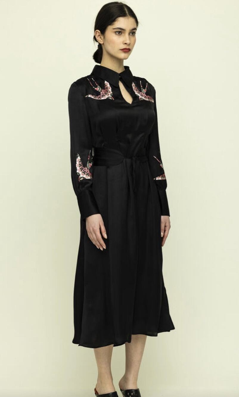 NWT TALLULAH & HOPE Tasmin Bird embroidered BLACK midi dress size 8